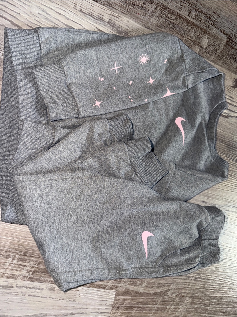 Nike Kids Grey Sweat Set with Pink Swoosh Accents